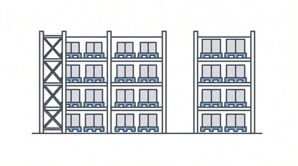 Fototapeta premium Warehouse Storage Racking System with Industrial Shelves and Organized Cardboard Boxes for Logistics and Distribution