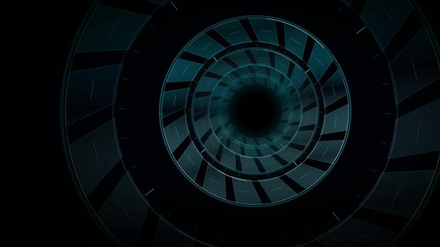 Glowing blue circular tunnel creates hypnotic motion effect within this seamless digital abstract light video