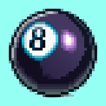 pixel art classic billiard eight ball pool vector illustration for gaming UI sports pub recreational activity graphic design element