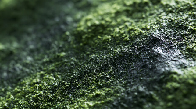 Close-up of a textured green surface with shades of moss and dark patterns.