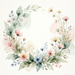 Obraz premium Natural Soft Watercolor Wildflower Wreath with Copy Space