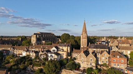 Aerial view of the Market Town of Malmesbury, the Clock Tower and Abbey © fpunshon