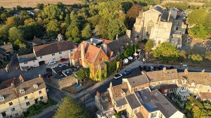 Aerial view of the Market Town of Malmesbury, the Clock Tower and Abbey © fpunshon