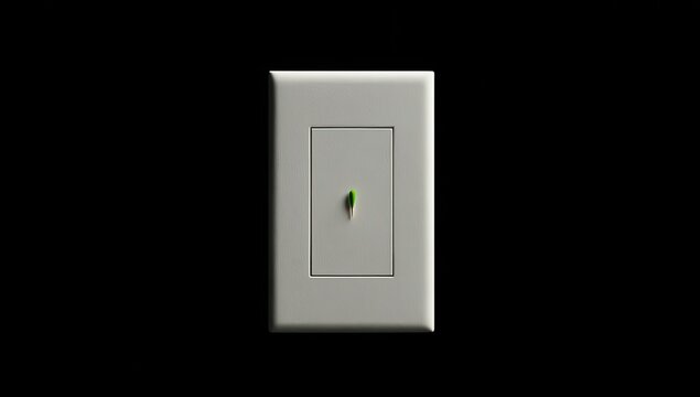 Minimalist modern light switch with subtle green indicator light against dark backdrop