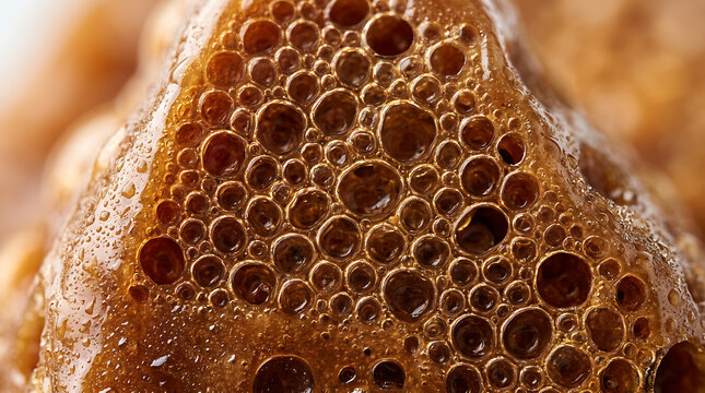 Macro closeup of brown bubbly foam texture, abstract background