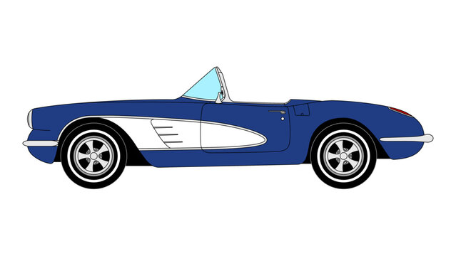 Chevrolet Corvette C1 Retro Sport Car Vector USA Convertible Speed Cabriolet Icon 