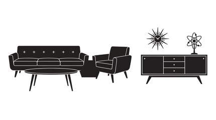 Fototapeta premium Mid century modern furniture silhouettes against a white background