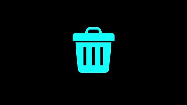 Animated trash can icon with paper thrown in on black background. Throwing rubbish in dustbin, Motion Graphic concept animation