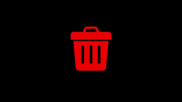 Animated trash can icon with paper thrown in on black background. Throwing rubbish in dustbin, Motion Graphic concept animation