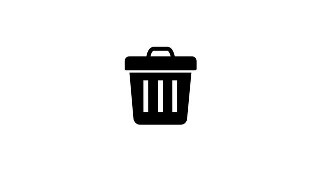 Animated trash can icon with paper thrown in on white background. Throwing rubbish in dustbin, Motion Graphic concept animation