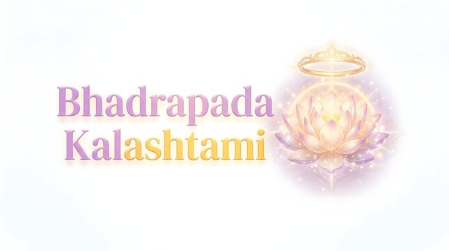 Bhadrapada kalashtami typography with glowing lotus flower and golden crown illustration.