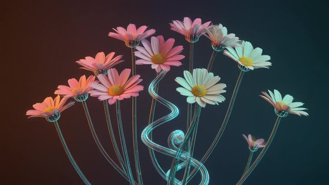 Surreal Daisy Bouquet with Swirling Energy and Gradient Background