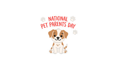 Fototapeta premium A cute cartoon puppy illustration celebrating international dog day and national pet parents day with paw prints on a clean white background for social media