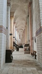 L'une des allées latérales de l'ancienne abbatiale de Saint-Savin-sur-Gartempe, avec ses remarquables peintures murales et plafonds peints, chef d'œuvre de l'art roman (Poitou) © Arnaud