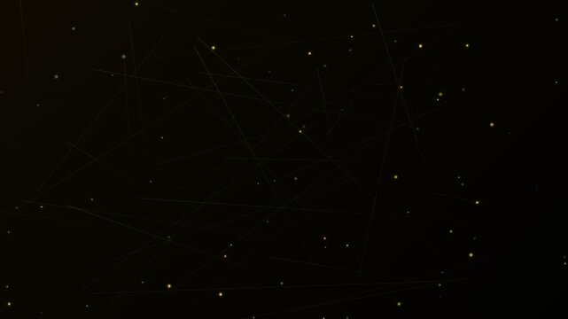 Minimalist dark background featuring intersecting lines and golden particles