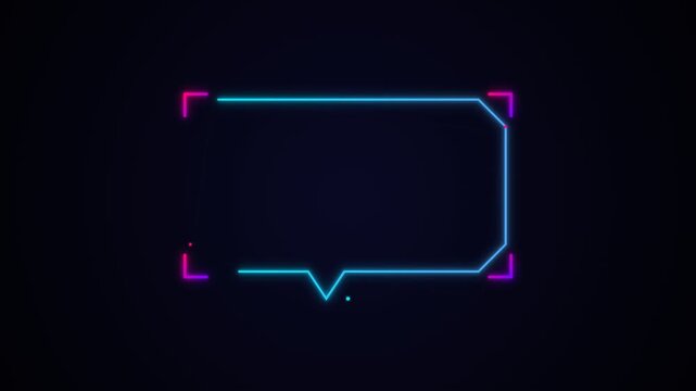 Minimalist blue neon speech bubble frame with pink corner accent markers
