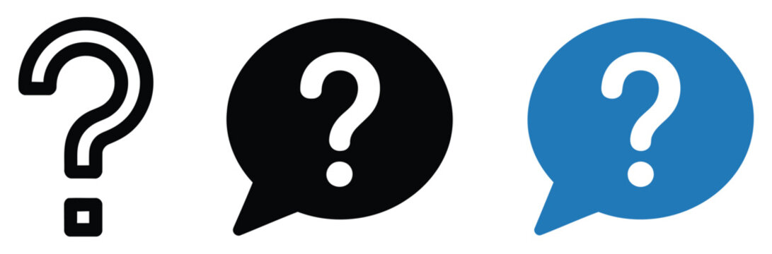 Question mark icon button inside speech bubble for customer support FAQ communication help desk and inquiries