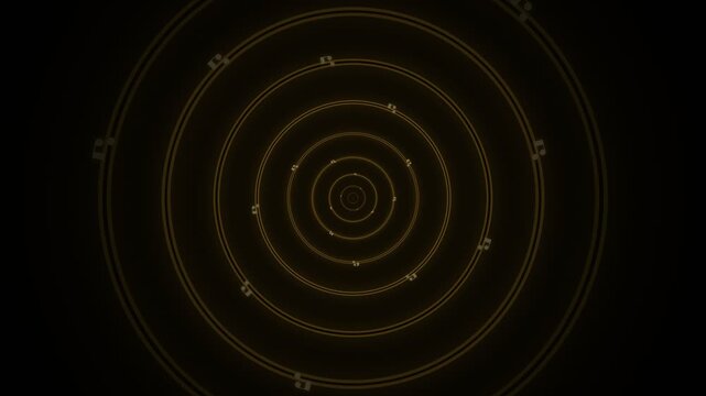 Concentric rings with small musical note symbols on a dark background