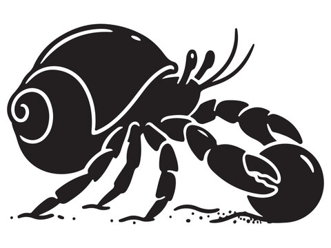 Hermit Crab Silhouette Line Art Vector