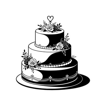 Wedding Cake vector illustration featuring an elegant three-tier celebration cake with delicate floral decorations in a clean minimalist style. Perfect for weddings, receptions, marriage celebrations,