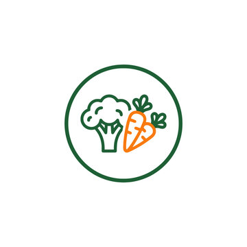 Fresh organic broccoli and carrots icon design
