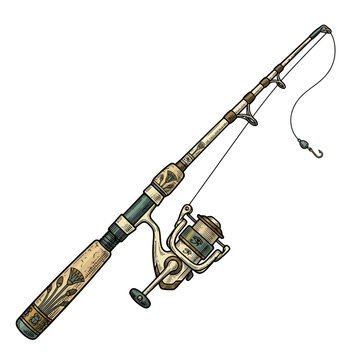 Illustrated fishing rod with ancient Egyptian design elements