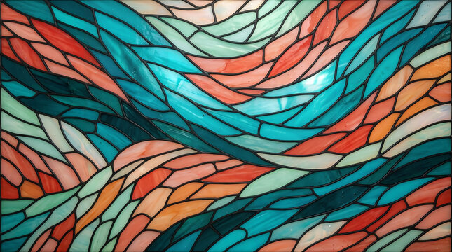 Colorful abstract stained glass texture with light reflections