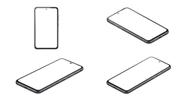 Smartphone Mockup Set with Blank Screen in Multiple Angles