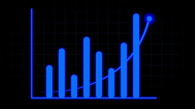 Blue bar chart data statistics animation shows line dashboards. Bar chart electronic tracking layout features network grid frames. Data statistics sequence loops cleanly.