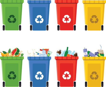Set of Colorful Recycling Containers for Waste Separation and Sustainable Living