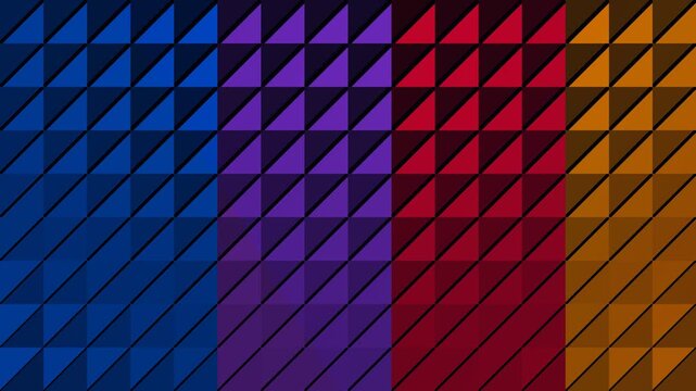 Abstract pixel art grid with a vibrant spectrum of geometric triangle shapes