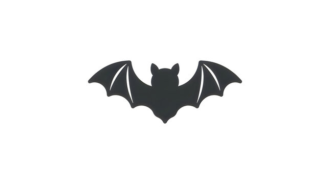 Black bat silhouette with open wings flying in a simple flat graphic style design for halloween decorations or spooky creature icon elements