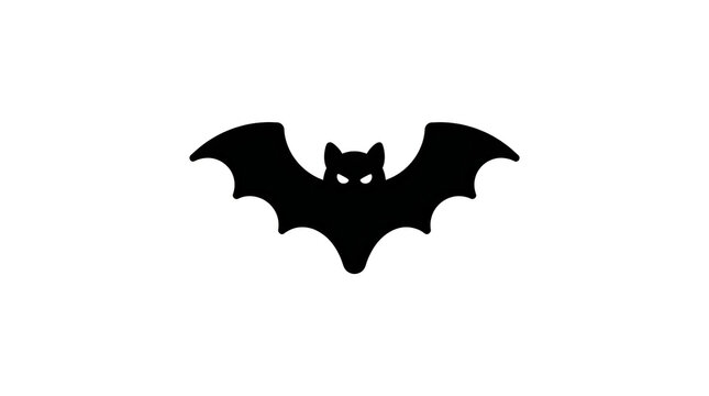 Black bat silhouette with glowing eyes flying in the night sky for a spooky halloween holiday graphic design element or party invitation theme