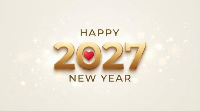 Happy 2027 new year greeting card with golden numbers and red heart