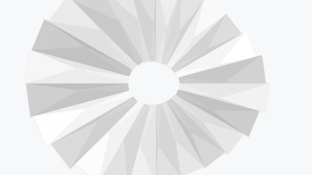 Minimalist circular fan pattern made of folded paper segments in white grey