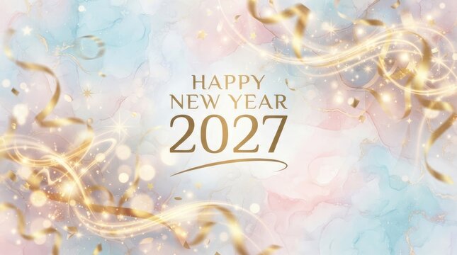Happy new year 2027 gold confetti design