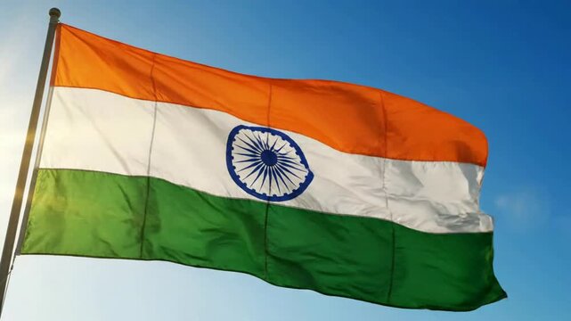 Indian national flag waving proudly against a clear blue sky patriotic symbolism indian flag tiranga