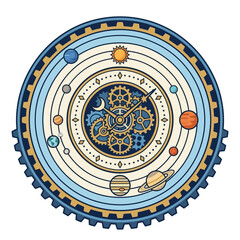 Fototapeta premium A detailed illustration of a mechanical clock with orbiting planets