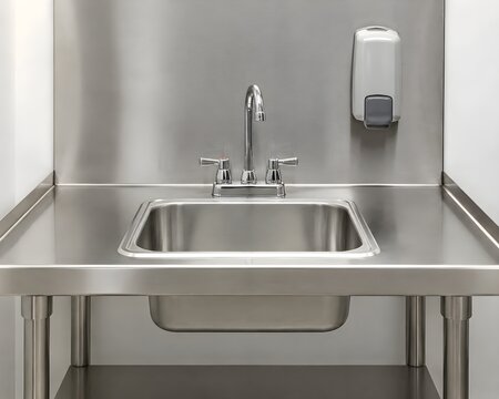 Commercial Handwashing Sink with Soap Dispenser Stainless Backsplash and Pristine Hygienic Foodservice Sanitation Station Design