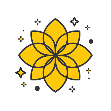 Yellow flower with decorative elements vector illustration