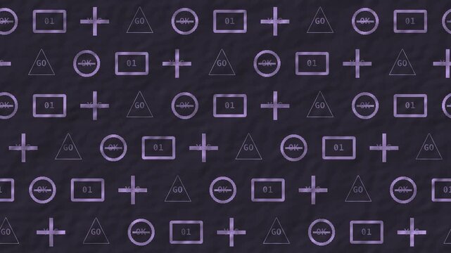 Lilac purple rubber stamp symbol grid with rhythmic horizontal movement