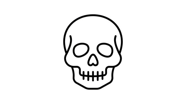 Simple black outline illustration of a human skull head shape for halloween design and medical or biology education themes in a flat vector style