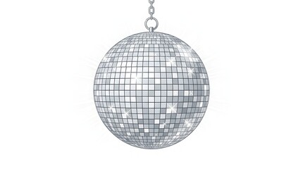 Obraz premium Realistic silver disco mirror ball hanging on a chain isolated on white background