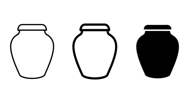 Urn Icons Set, Funeral Vessel Vector Graphics, Memorial Container Symbols, Black and White Outline