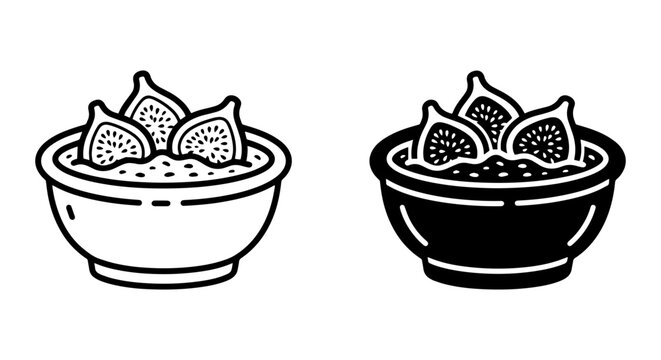Fig Dip Icons, Fruit Appetizer Vector Set, Healthy Food Graphic Elements