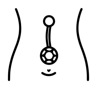 Elegant vector icon illustration of a navel piercing on a slender torso, showcasing a decorative belly button ring with a crystal gem, ideal for body art, jewelry, and fashion design projects.
