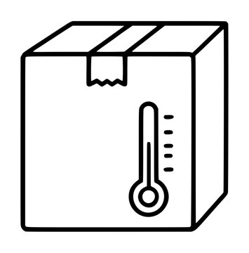 Professional temperature controlled shipping vector icon featuring a cardboard box with a thermometer symbol, ideal for logistics, cold chain management, and sensitive delivery services illustration.