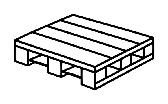 Minimalist vector icon of a wooden shipping pallet for logistics and warehouse storage. This clean line art illustration represents industrial freight, cargo transport, and supply chain management.