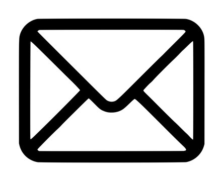 Minimalist hand-drawn envelope vector icon illustration with thick black outlines, representing mail, letters, messages, and communication for digital and print design projects on white background.