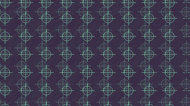 Mint green print registration marks drifting in a precise geometric pattern